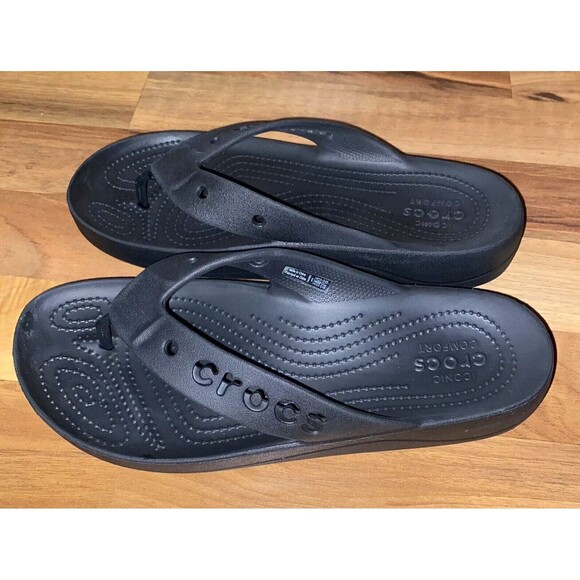Crocs Baya Sandals Women's Size 10 Platform Flip Flop Thong BLACK Rubber - Picture 1 of 6
